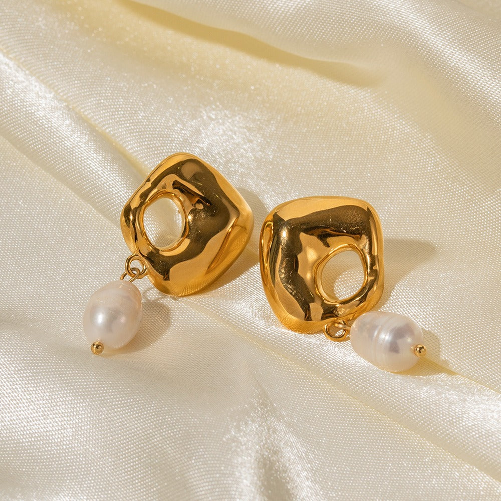 18k gold stainless steel freshwater pearl irregular pendant earrings non fading earrings