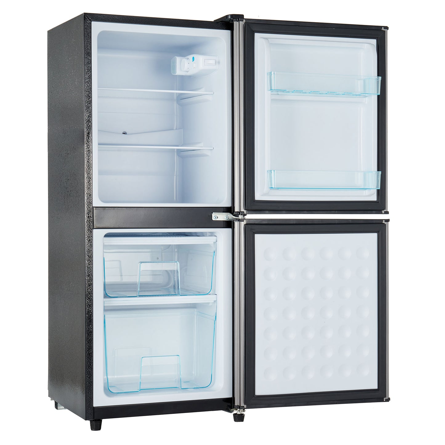 Dual Zone Refrigerator, 2.2+1.4Cu.Ft 4 Star Freezer, 7 Temperature Settings, 45 dB, Brushed Gray Silver, LED Lighting