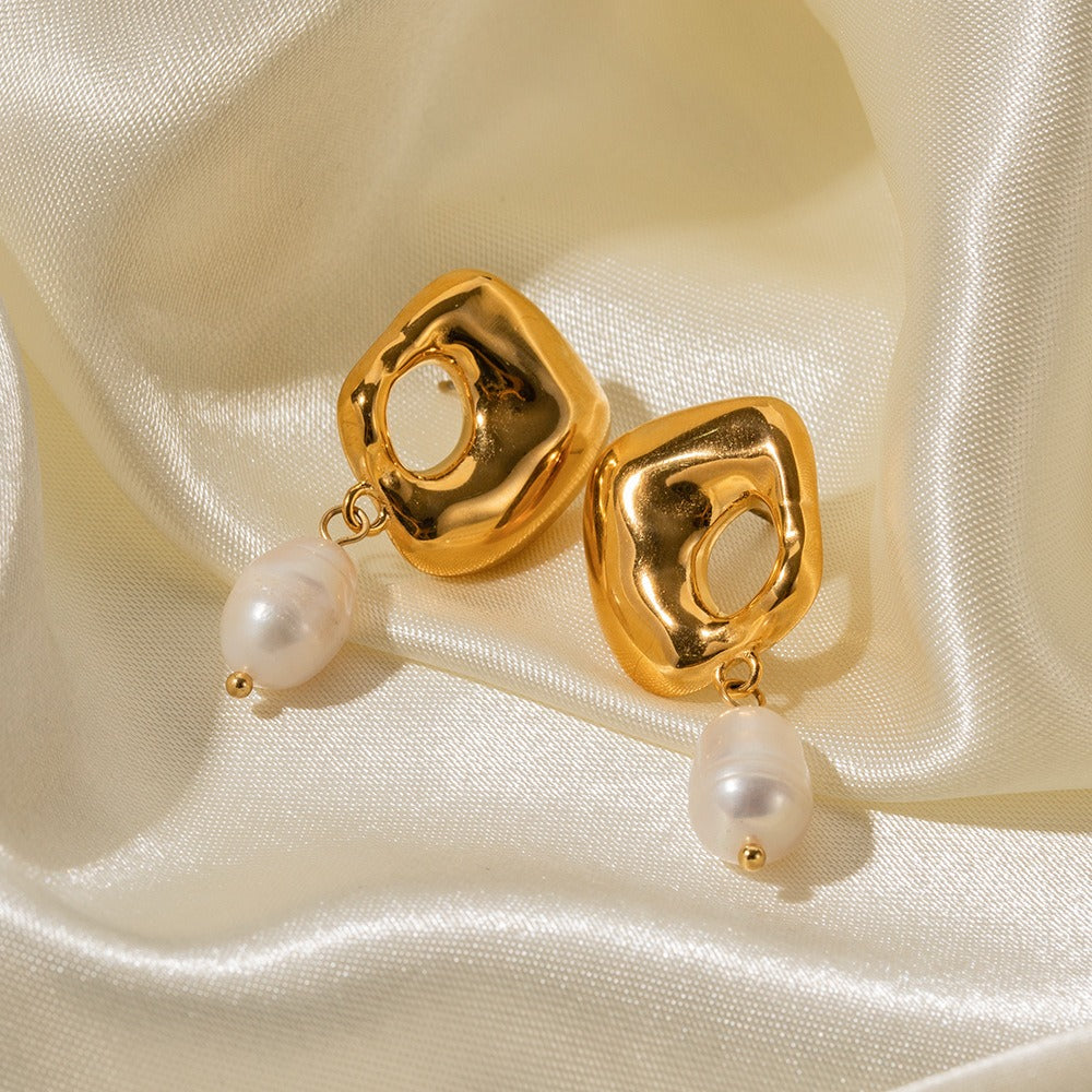 18k gold stainless steel freshwater pearl irregular pendant earrings non fading earrings