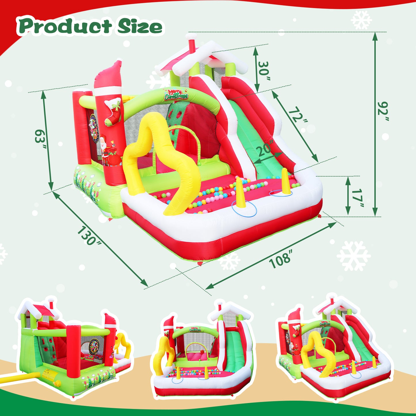 Christmas Jump 'n Slide Inflatable Bouncer for Kids Complete Setup with Blower