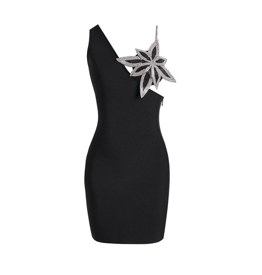 V-neck Sunflower Diamond Mini Bandage Dress Slim Fit Pure Desire Dress