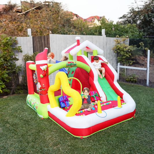 Christmas Jump 'n Slide Inflatable Bouncer for Kids Complete Setup with Blower